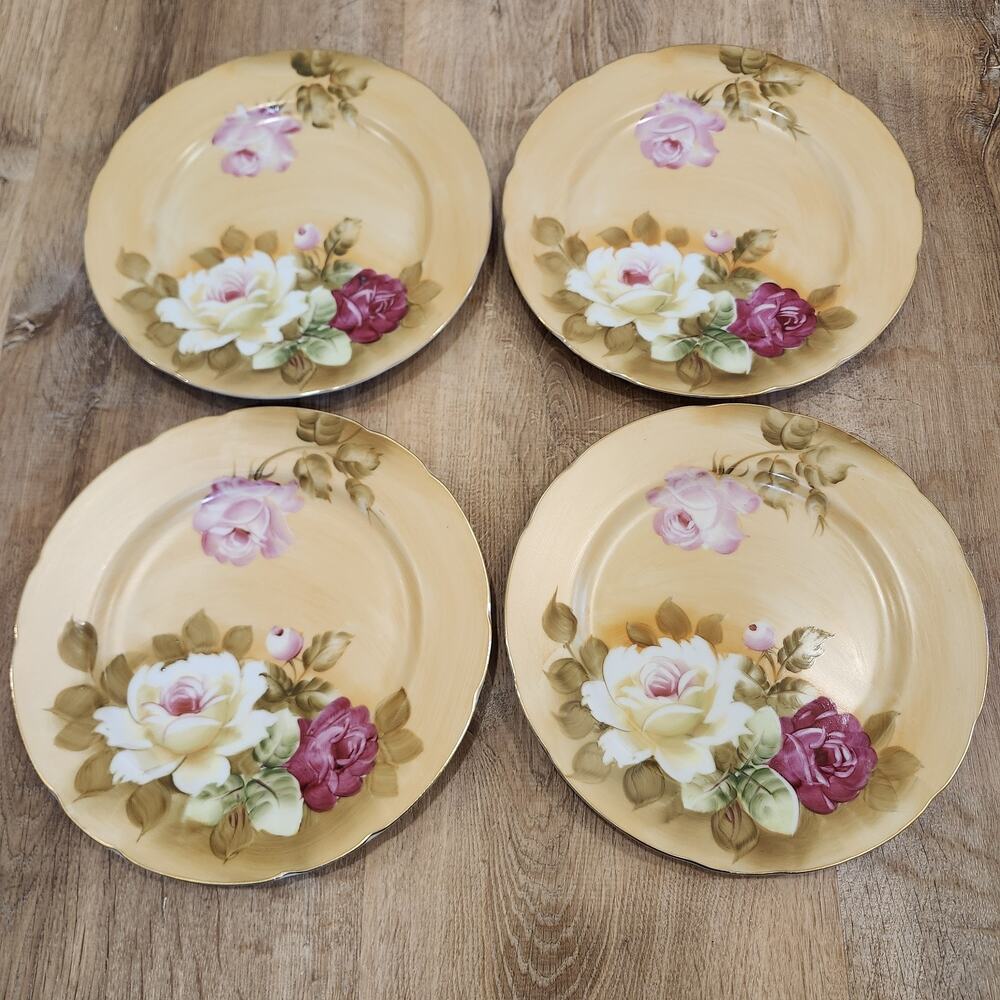 SET OF 4 VINTAGE 1984 LEFTON CHINA SALAD PLATE 7 1/8" BROWN HERITAGE #4158 JAPAN